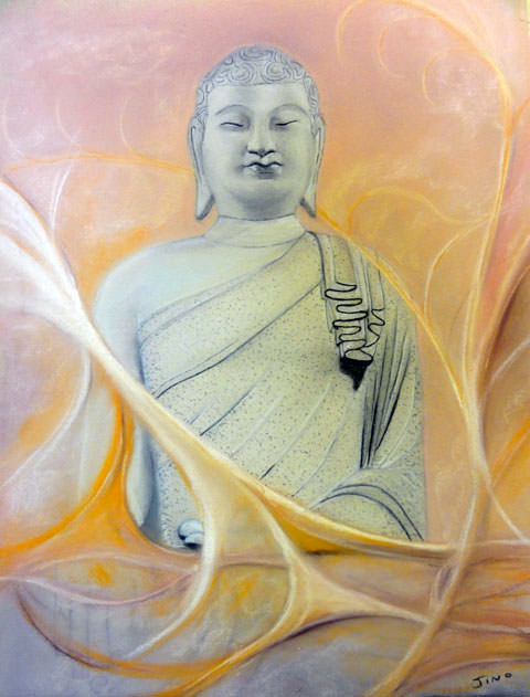 dessin pastel statue de boudha