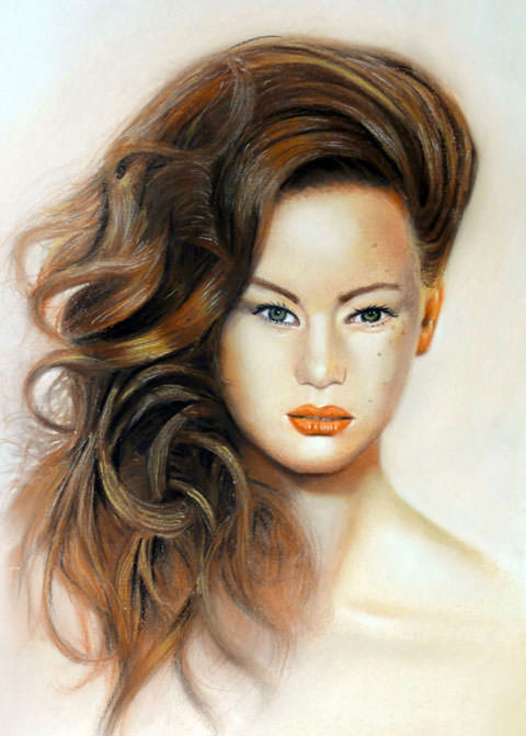 dessin portrait feminin pastel