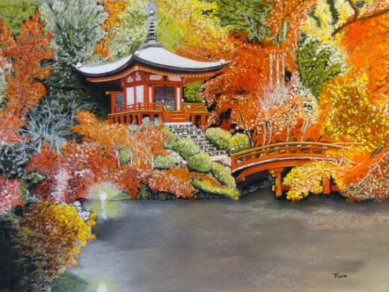 dessin pastel du temple de Daigo-ji