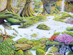 pastel d'une forêt avec la belle endormie