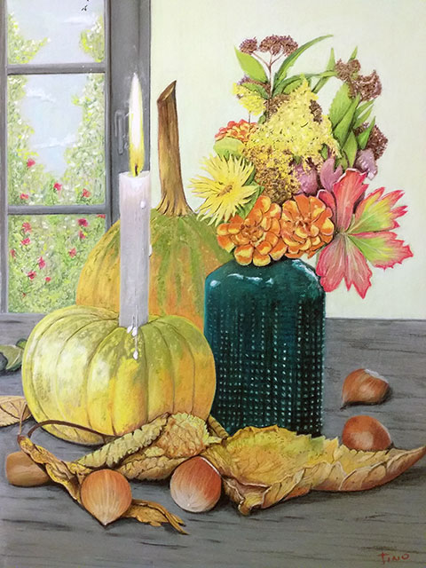 Pastel d'une nature morte d'automne