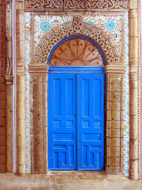 dessin pastel d'une porte marocaine